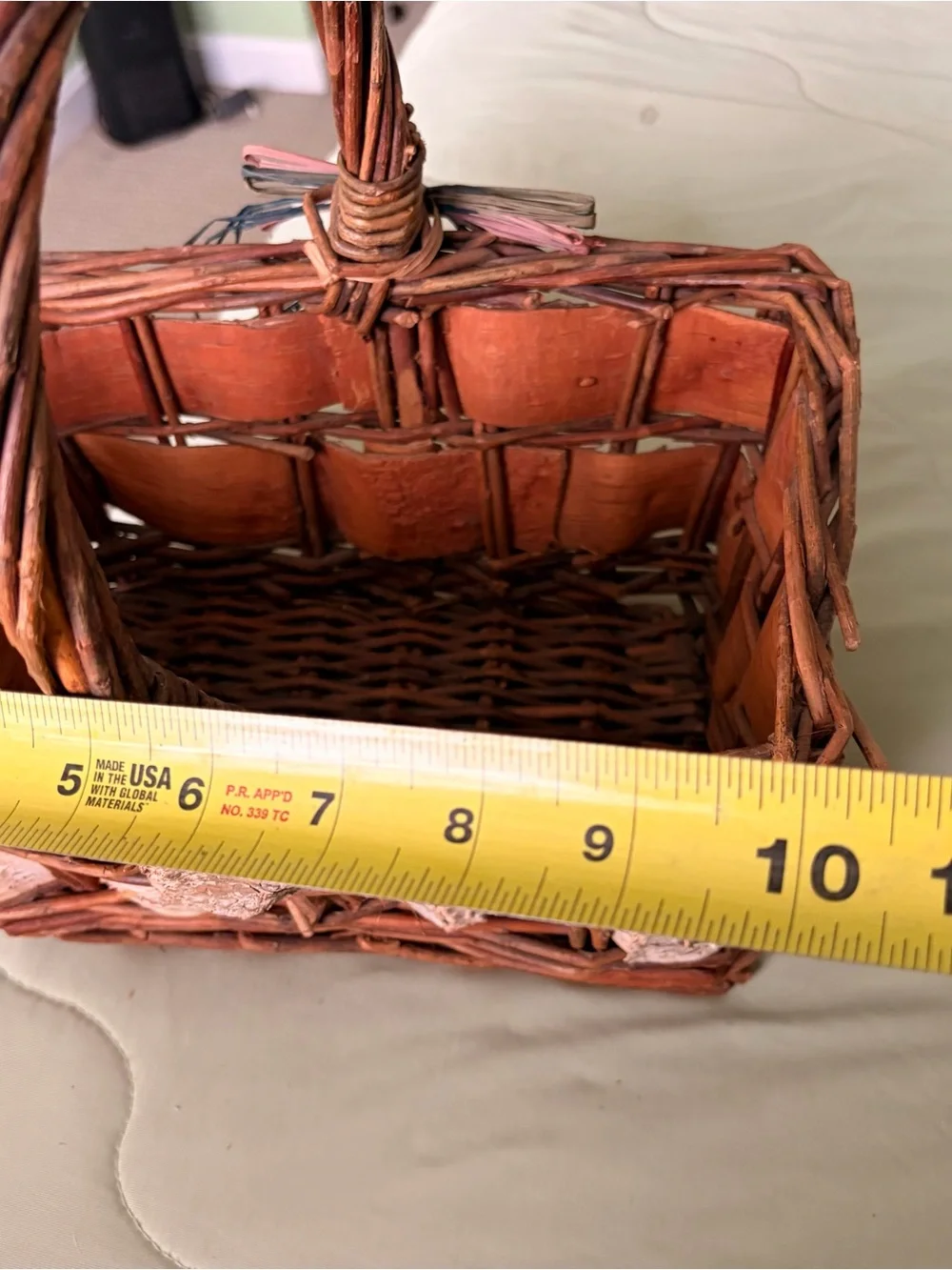 Vintage Handmade Woven Rustic Birch & Wicker Handled Basket - Brown